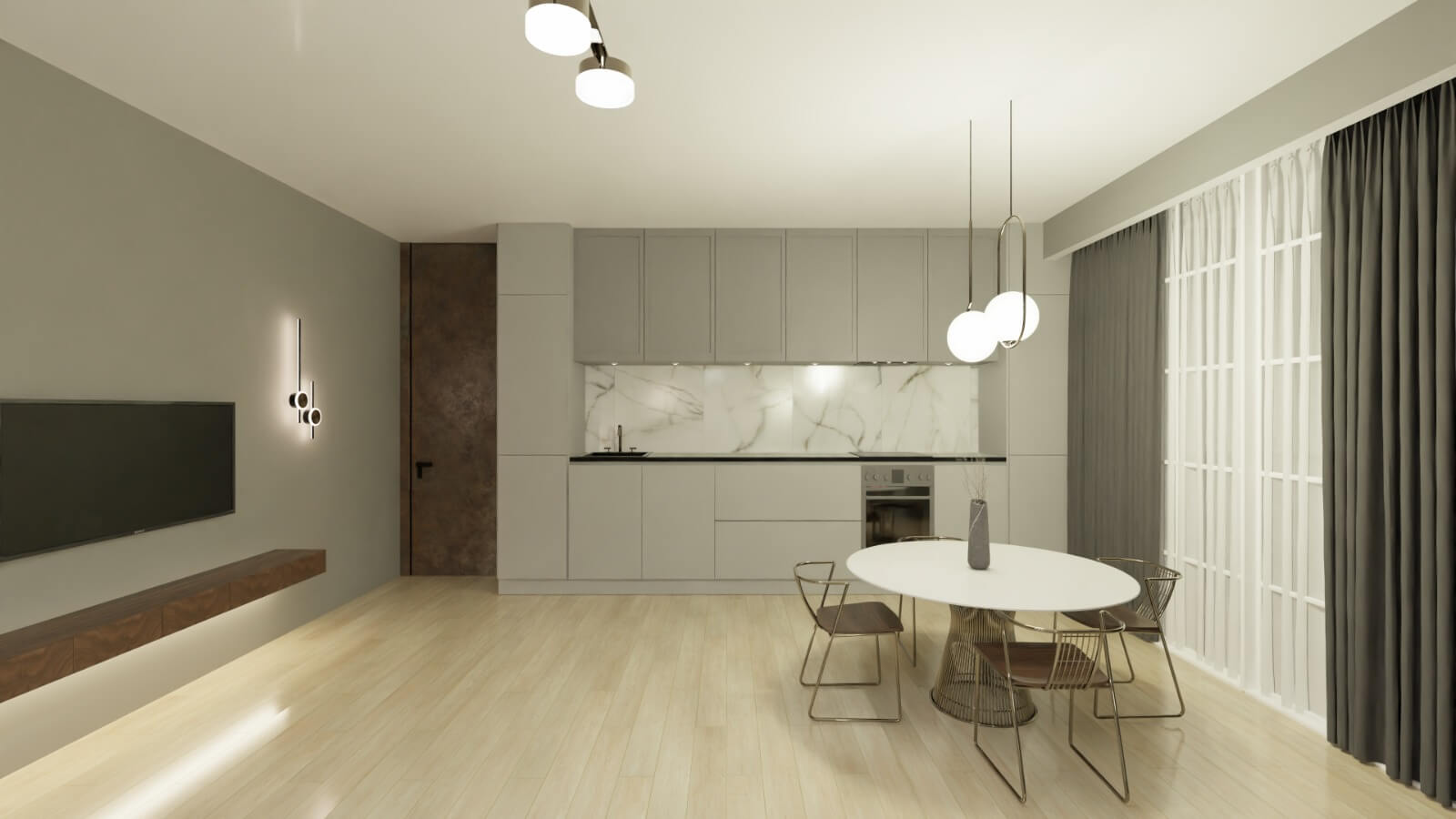 Светлый ламинат stone floor в гостиной