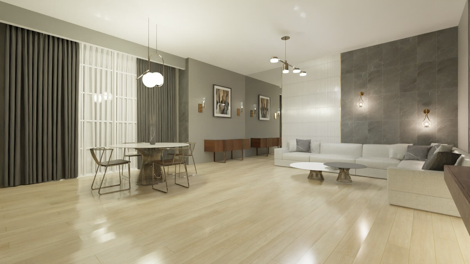 Светлый ламинат stone floor на кухне